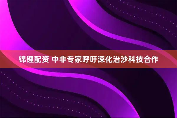 锦锂配资 中非专家呼吁深化治沙科技合作